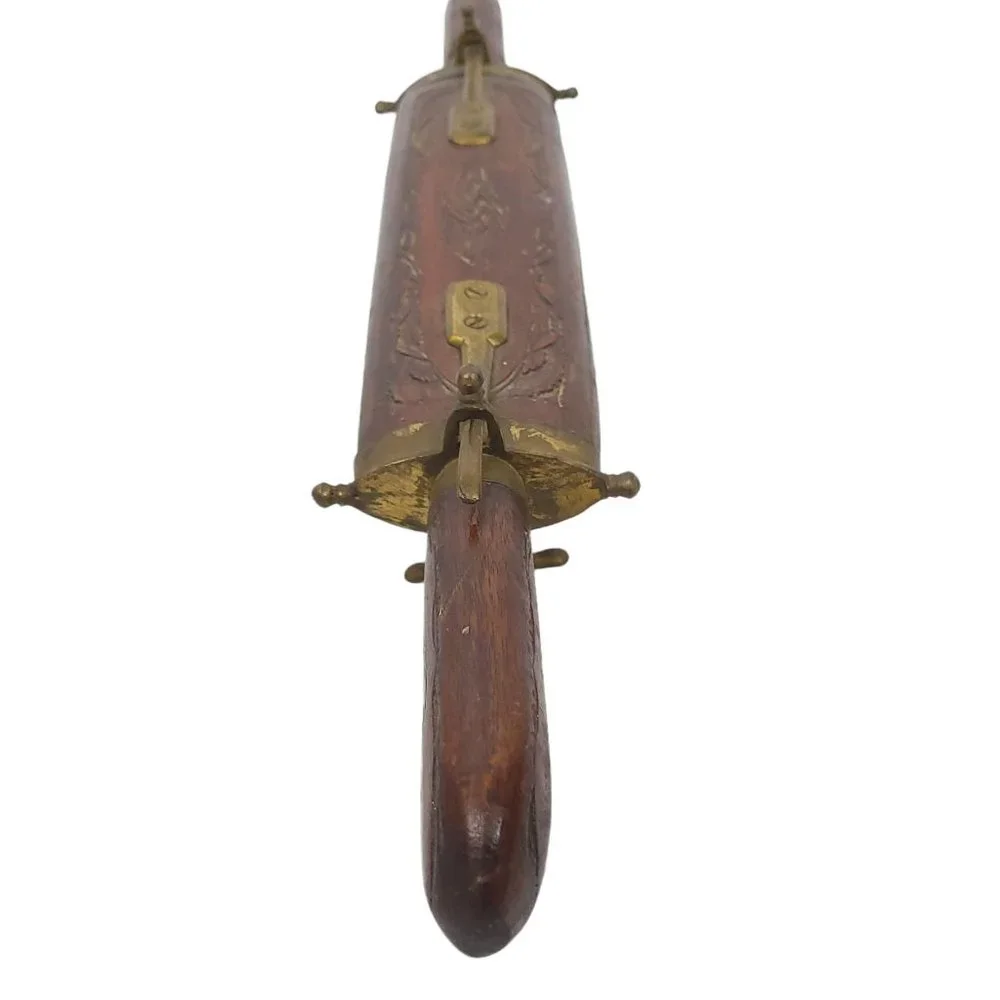 Vintage Carving Knife Fork Set Carved Wood Sheath Brass Engraved India